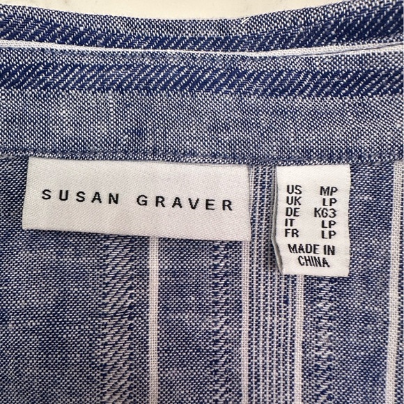 Susan Graver Roll Tab Button-up Blouse Top Sz Petite M Linen Blend - Picture 4 of 8